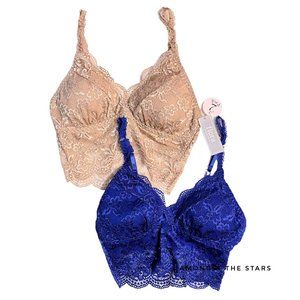 Flora by Flora Nikrooz Floral Lace Nude & Royal Blue Longline Bralettes